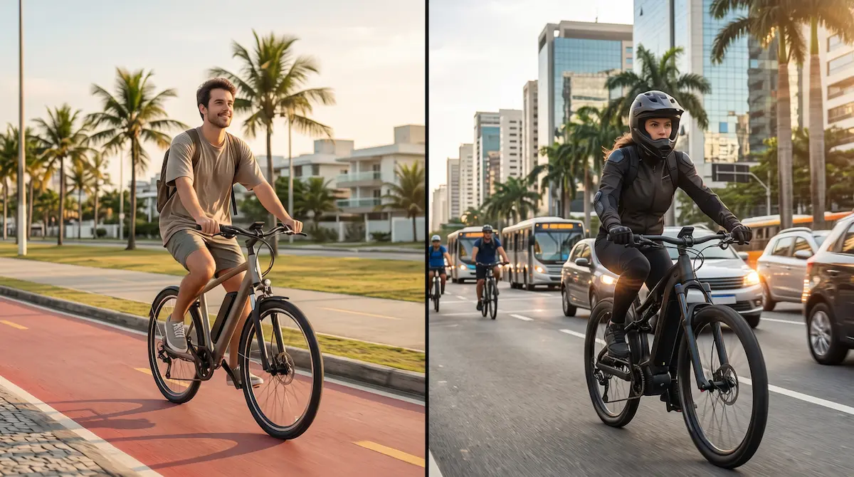 capacete é obrigatório em bicicleta elétrica - ciclista com equipamento de segurança