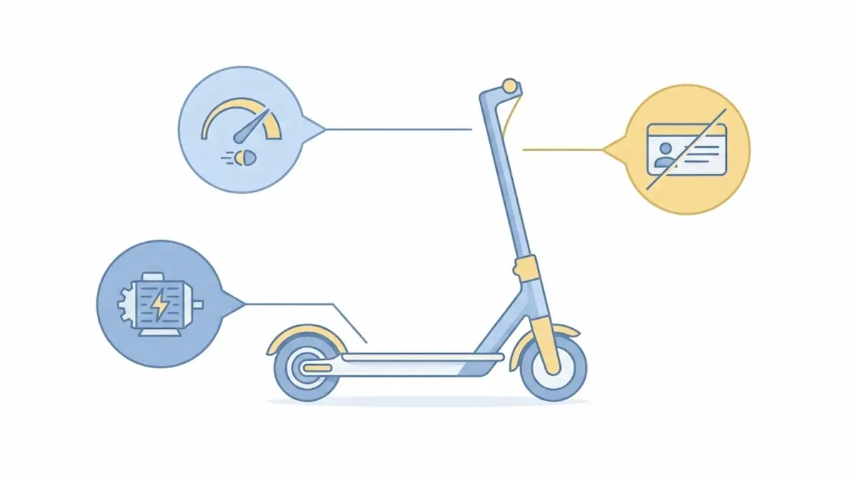 Infográfico mostrando os limites de potência e velocidade do patinete elétrico conforme a Resolução 996 do Contran